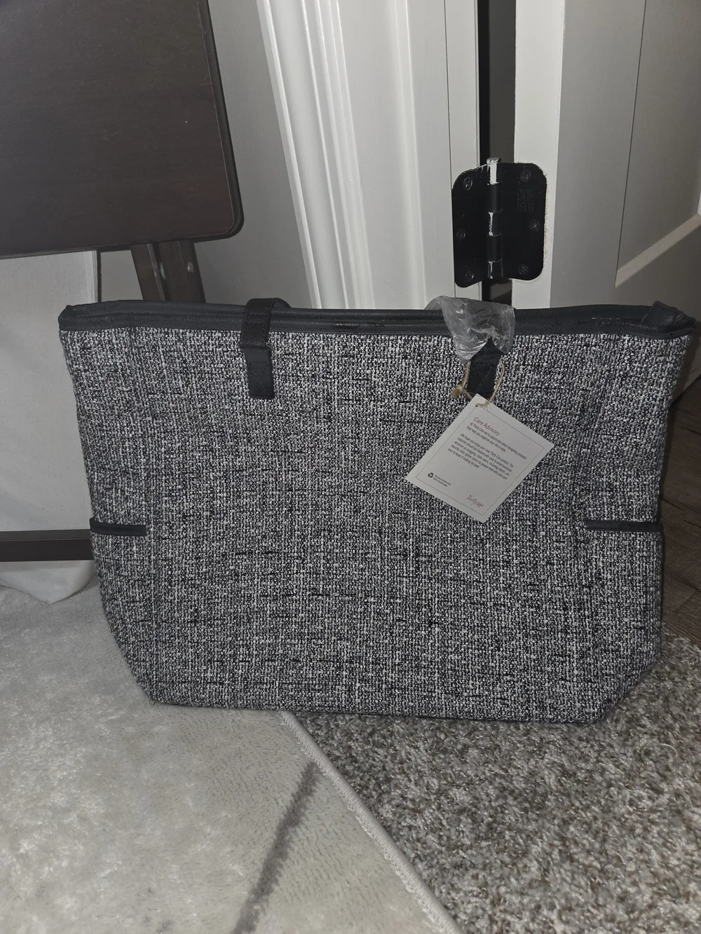 Designed Tote Bag in Black and White Tweed - Brand: